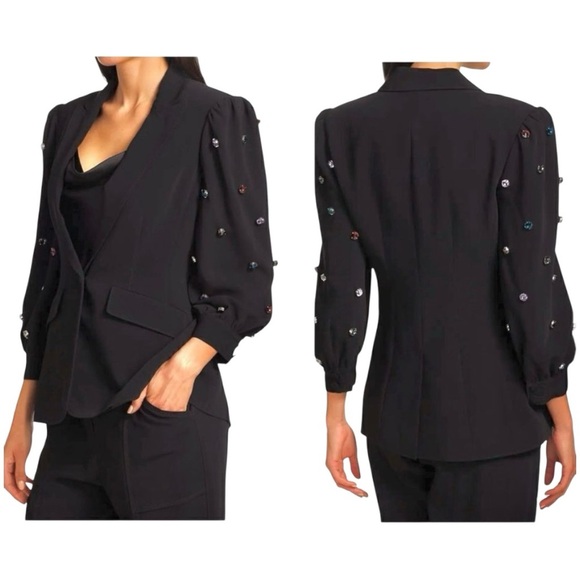 Cinq a Sept Amie Bejeweled 3/4” Puff Sleeve Tailored Fitted Blazer Size 4 NEW - Picture 7 of 15
